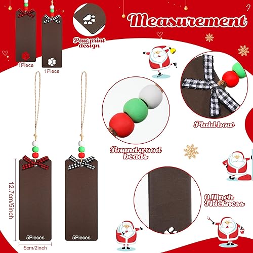 Miniatura 3 de 12 etiquetas de madera con nombre para calcetines de Navidad, etiquetas de madera para calcetines de perro con lazos a cuadros y 4 calcomanías de