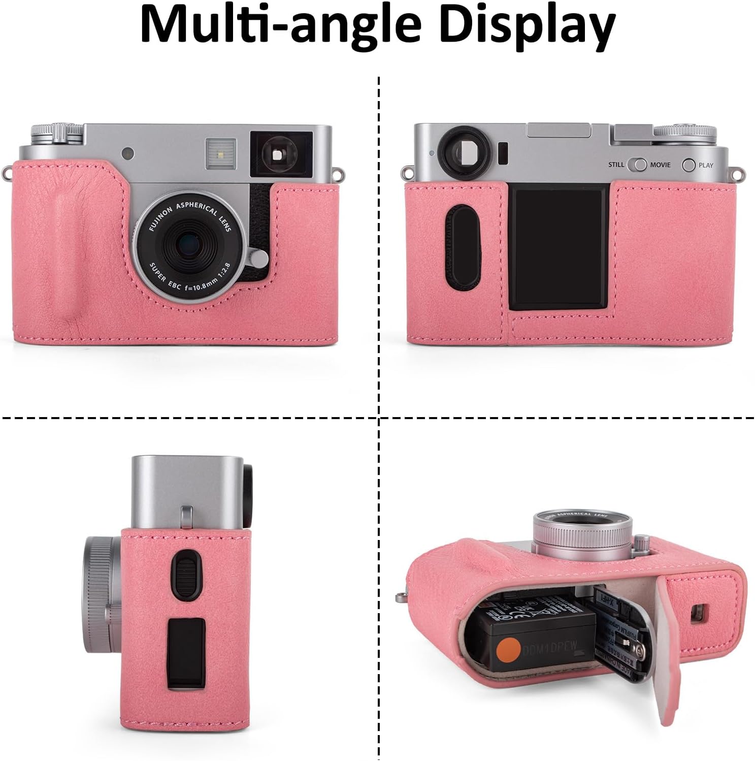 Funda De Piel Sintética Para Cámara Fujifilm X-Half - Media Funda Protectora Con Correa Ajustable, Estilo Retro, Color Marrón