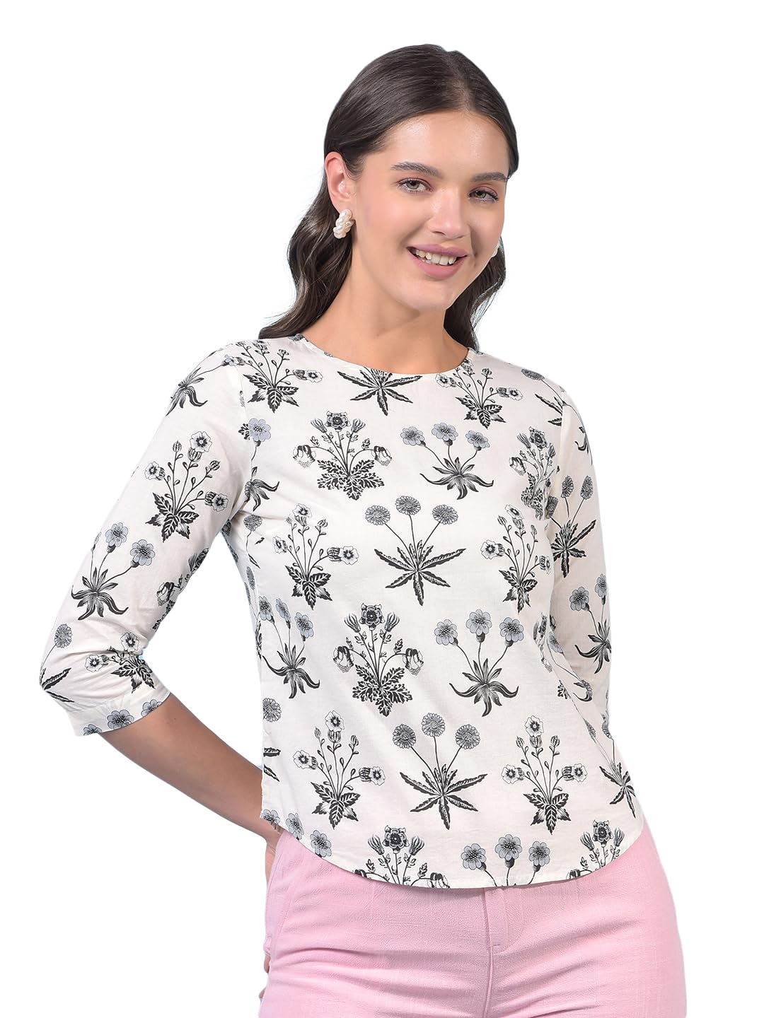 crimsoune club Women's White Floral Print 100% Cotton Top-picture-25
