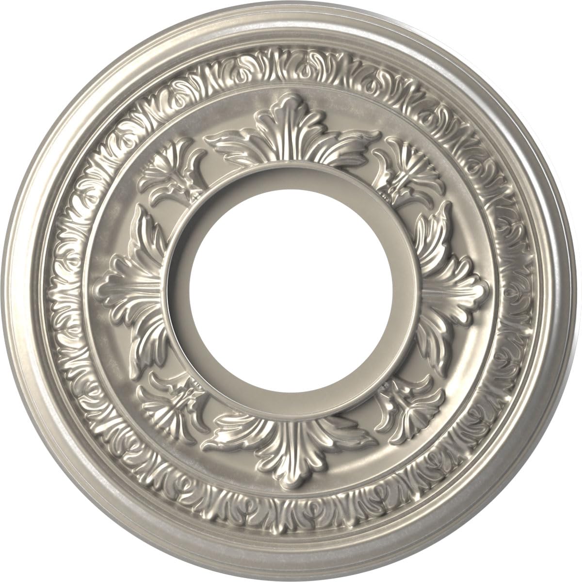 Ekena Millwork CMP10BABAL Baltimore Thermoformed PVC Ceiling Medallion (Fits Canopies up to 4 1/4"), 10"OD x 3 1/2"ID x 3/4"P, Bright Coat Aluminum