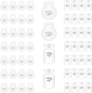 60 Pcs Clear Plastic Cord Locks, Drawstring Clip, Round Cord locks, Single Hole Spring Toggle Stoppers, Elastic Drawstring Rope Cord-Lock Clip for Drawstring-Bags, Shoelace, Tent, Paracord