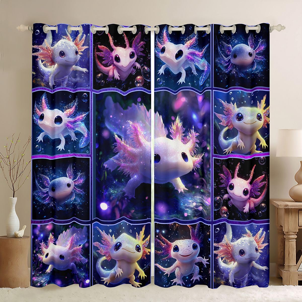 Rideau occultant axolotl 140x245 cm pour decoration de chambre d enfant sur le theme ocean