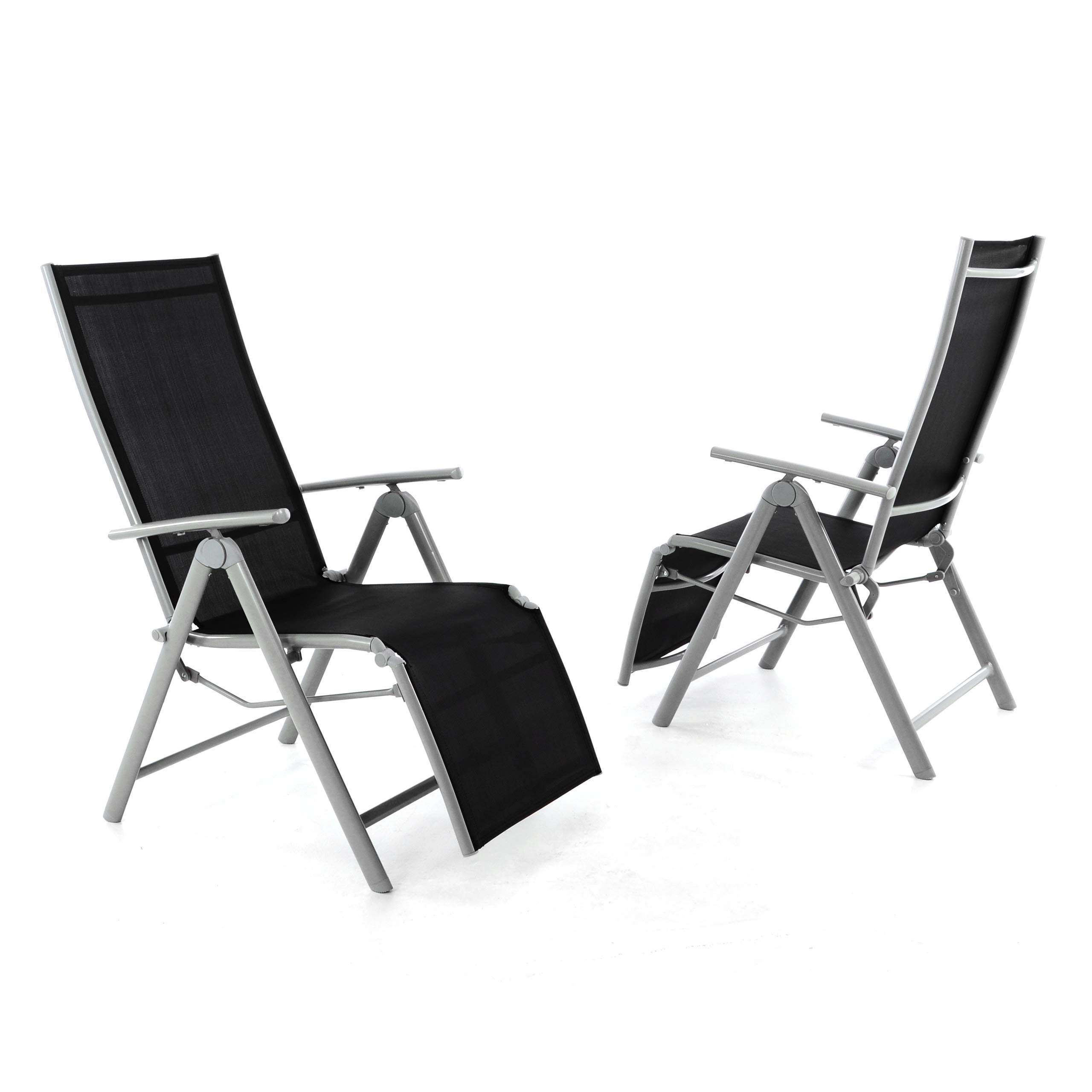 2er Set Nexos Gartenliege Sonnenliege Liegestuhl Relaxliege – für Garten Terrasse Balkon – klappbarer Gartenstuhl aus Alu & Kunststoff - schwarz grau