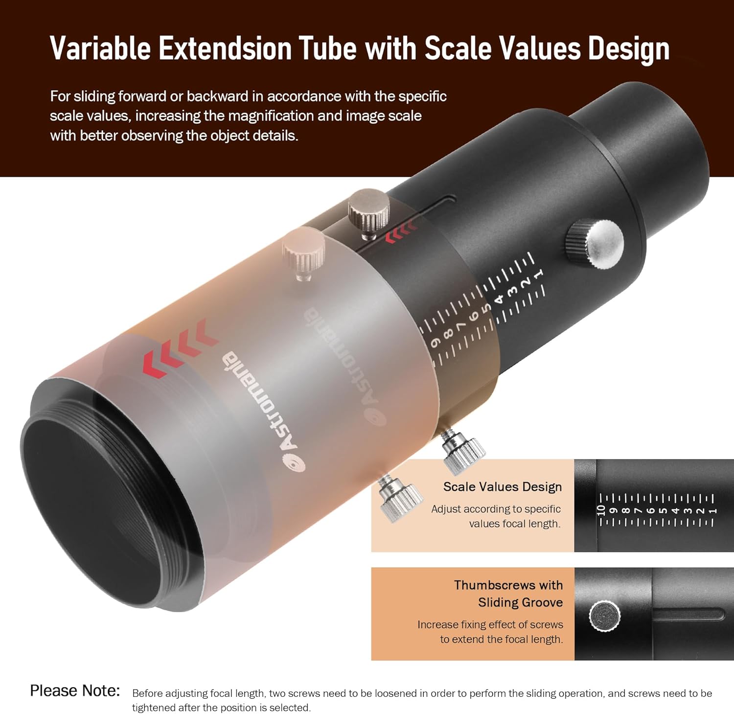 Astromania Variable Projection Adapter 1.25" Extension Tube Kit - Bundle with - Minolta Camera T-Ring Adapter