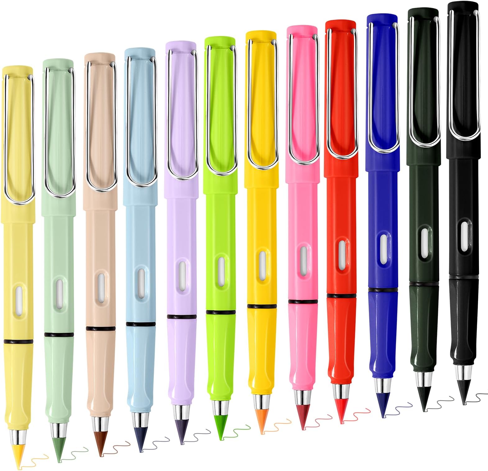 Forever Colored Pencils 12 Count, Infinity Pencil Coloring Metal Pencils, Everlasting with Eraser, Color Set, Eternal Pencil/ Inkless Lapiz Infinito/ No Sharpen Black Palksky-804