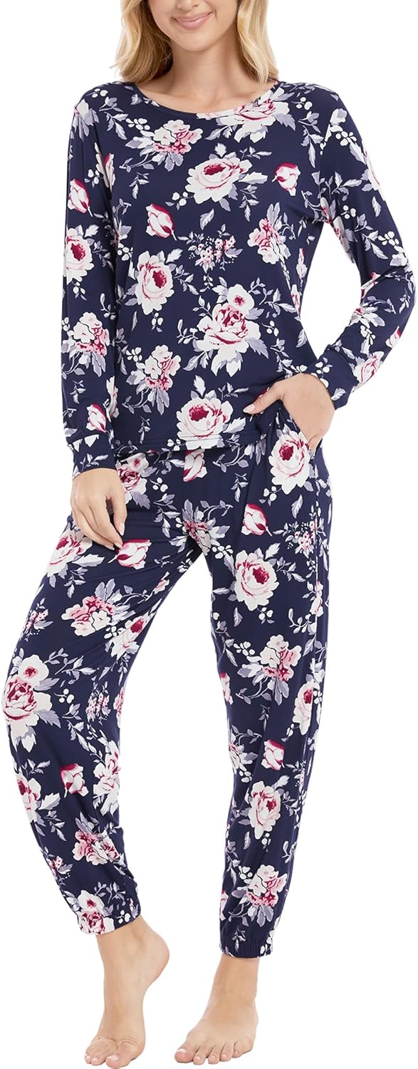 GYS Womens Pajamas Set - Viscose Made from Bamboo, Long Sleeve Sleepwear Tops with Jogger Pants Lounge Pjs Sets