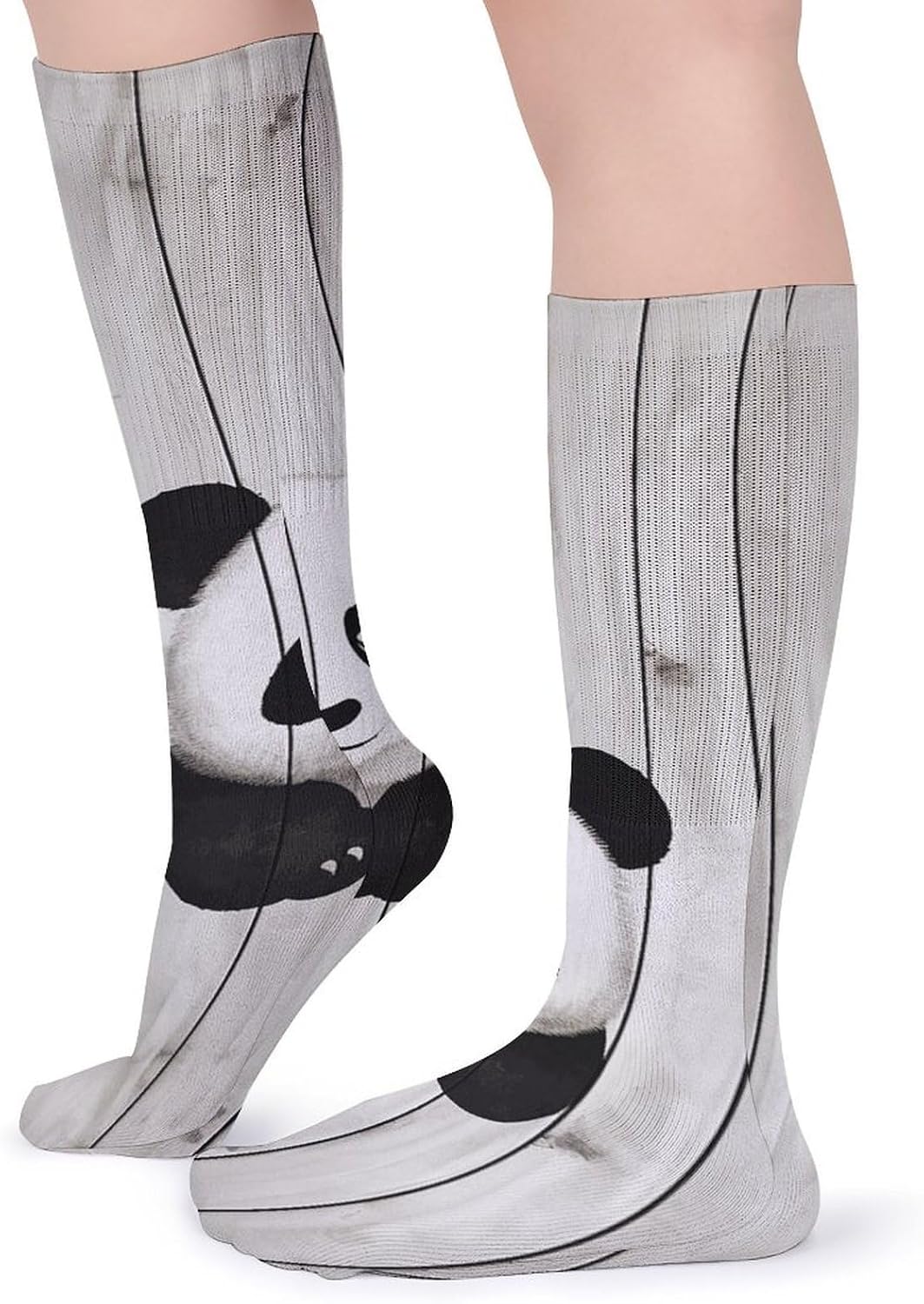 5-Pack Knee High Socks, 15.7 Inch Breathable Casual Socks White Wooden Panda Stockings for Men Women