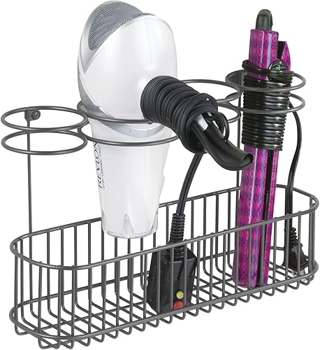 mDesign - Canasta de almacenamiento para secadora de pelo, plancha de pelo, rizador, alisador de pelo, cepillos. Gabinete de alambre. Organizador
