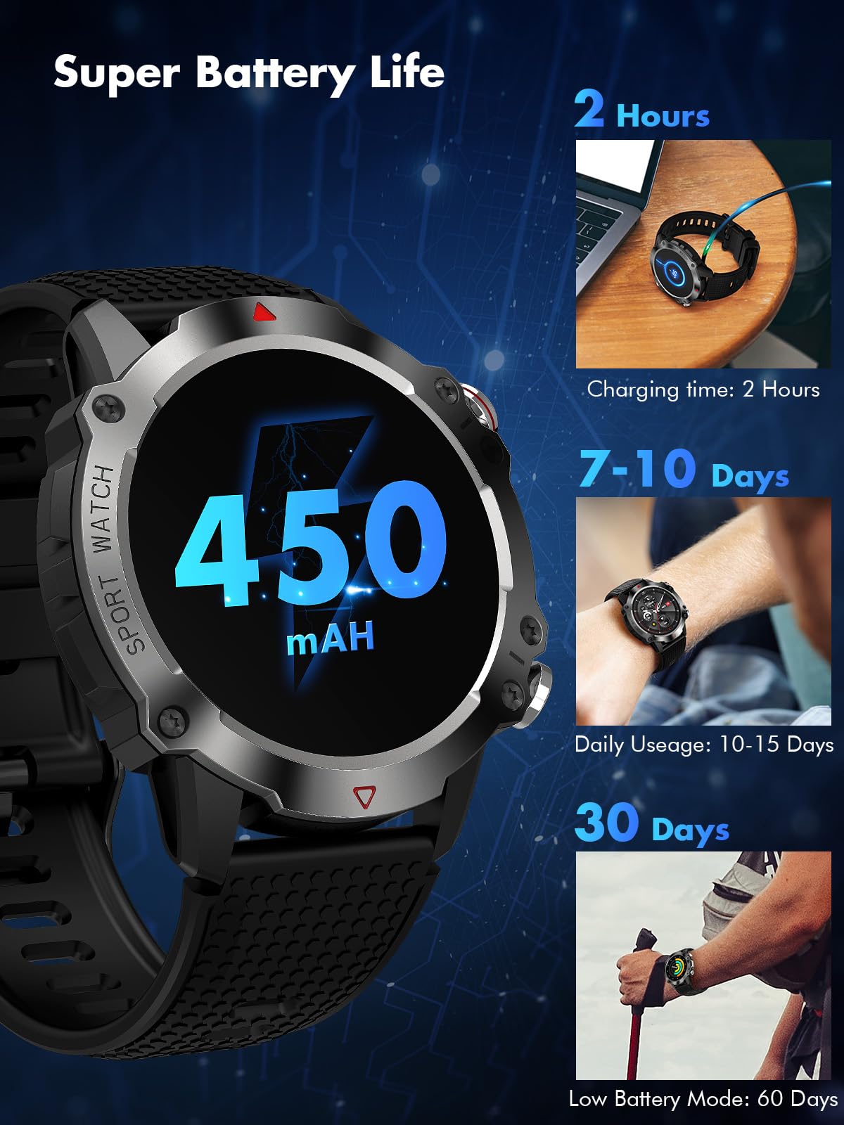smartwatch uomo con funzione telefonica, touch screen fitness tracker da 1,39", 450 mAh, orologio fitness da uomo per Android iOS con 100+ modalità sportive, contapassi, monitor del sonno per