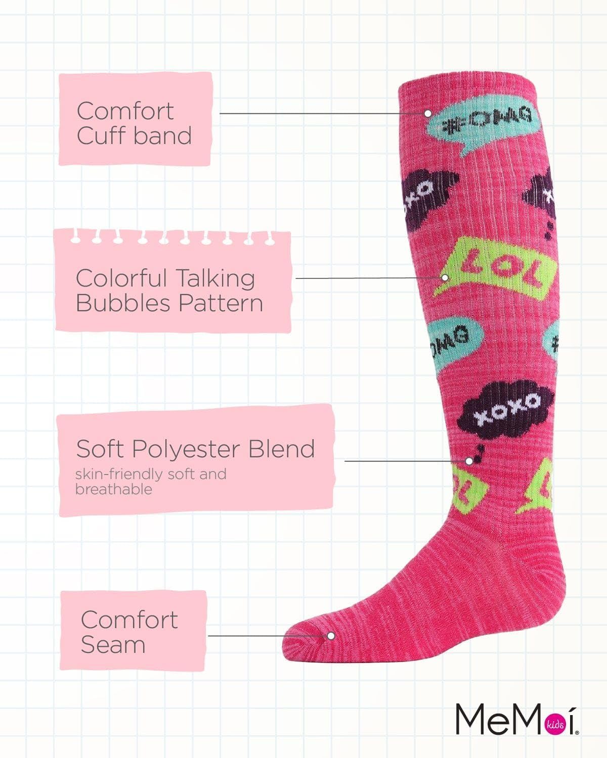 MeMoi Girls' 2 Pair Pack OMG LOL Knee High Socks
