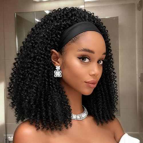 Kinky Curly Headband Wig for Black Women Glueless Afro Curly