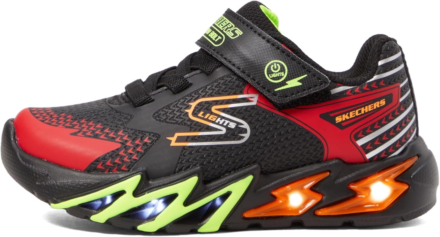 Skechers Kids Boy's Flex-Glow Bolt Sneaker, Black/Red, 5 Big Kid