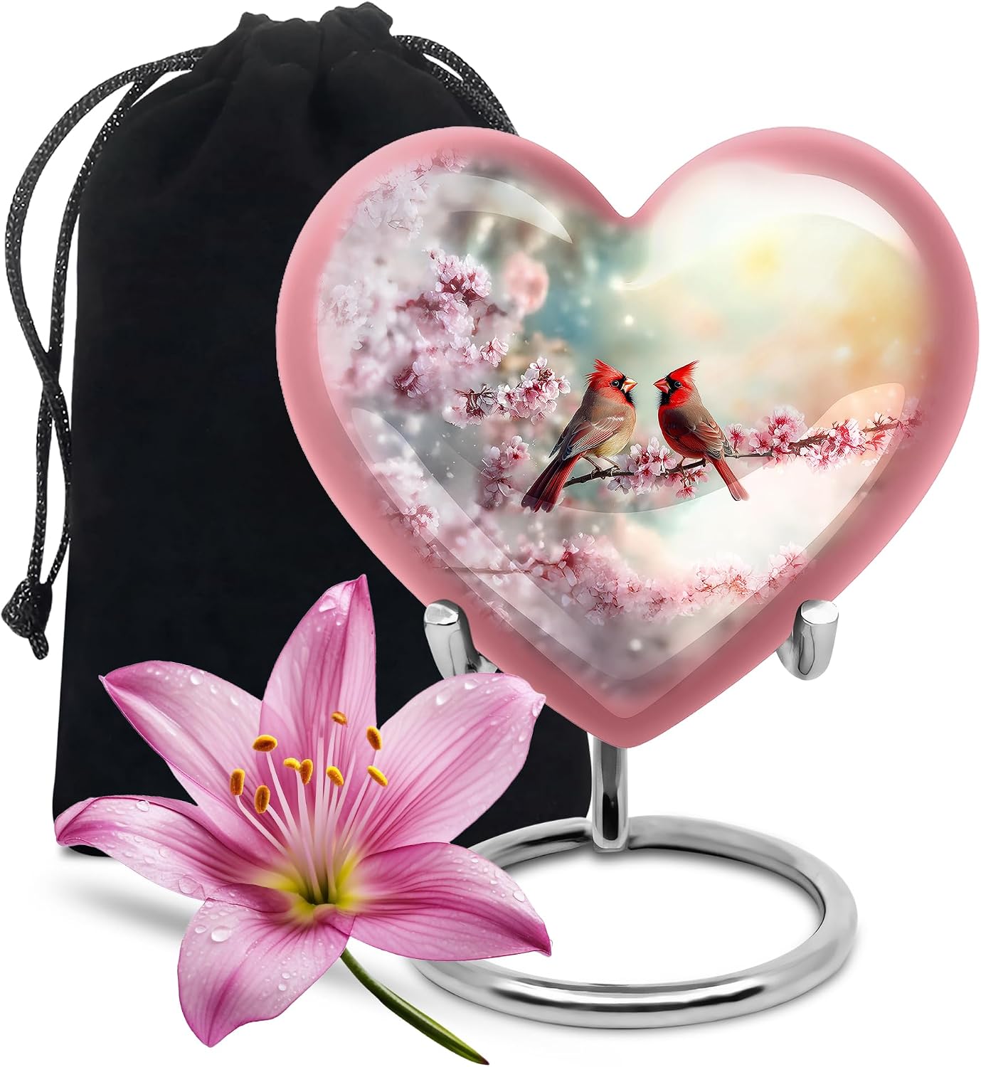 Cardinal Heart Urns Human Ashes, Cremation Urn Heart Shape, Funeral for Adult Remains, Memorial Gift for Mom & Dad, Pink, Medium, 6 Inch