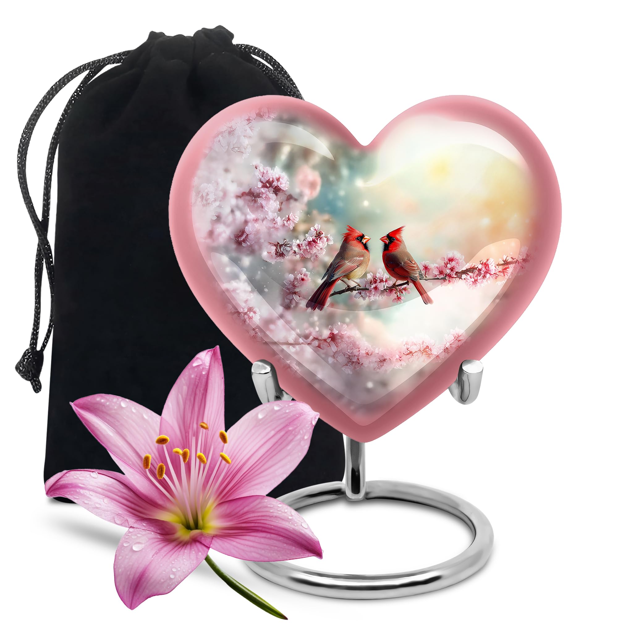 YATHABHISA Cardinal Heart Urn for Human Ashes, Large Urns for Ash, Cremation & Decorative, Memorial Gift for Men & Women, Funeral & Burial Adult Remains, Pink, 10 Inch