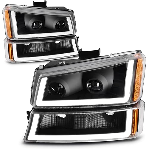 AUTOSAVER88 Projector Headlight Assembly with LED Daytime Running Lamp (DRL) Compatible with 2003 2004 2005 2006 Avalanche Silverado 1500/2500/3500 2007 Silverado Classic Black Housing Amber Reflector