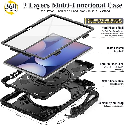 Miniatura 4 de SEYMAC stock Funda para Samsung Galaxy Tab S9 Plus de 12.4 pulgadas, diseño de malla a prueba de caídas con protector de pantalla correa de mano