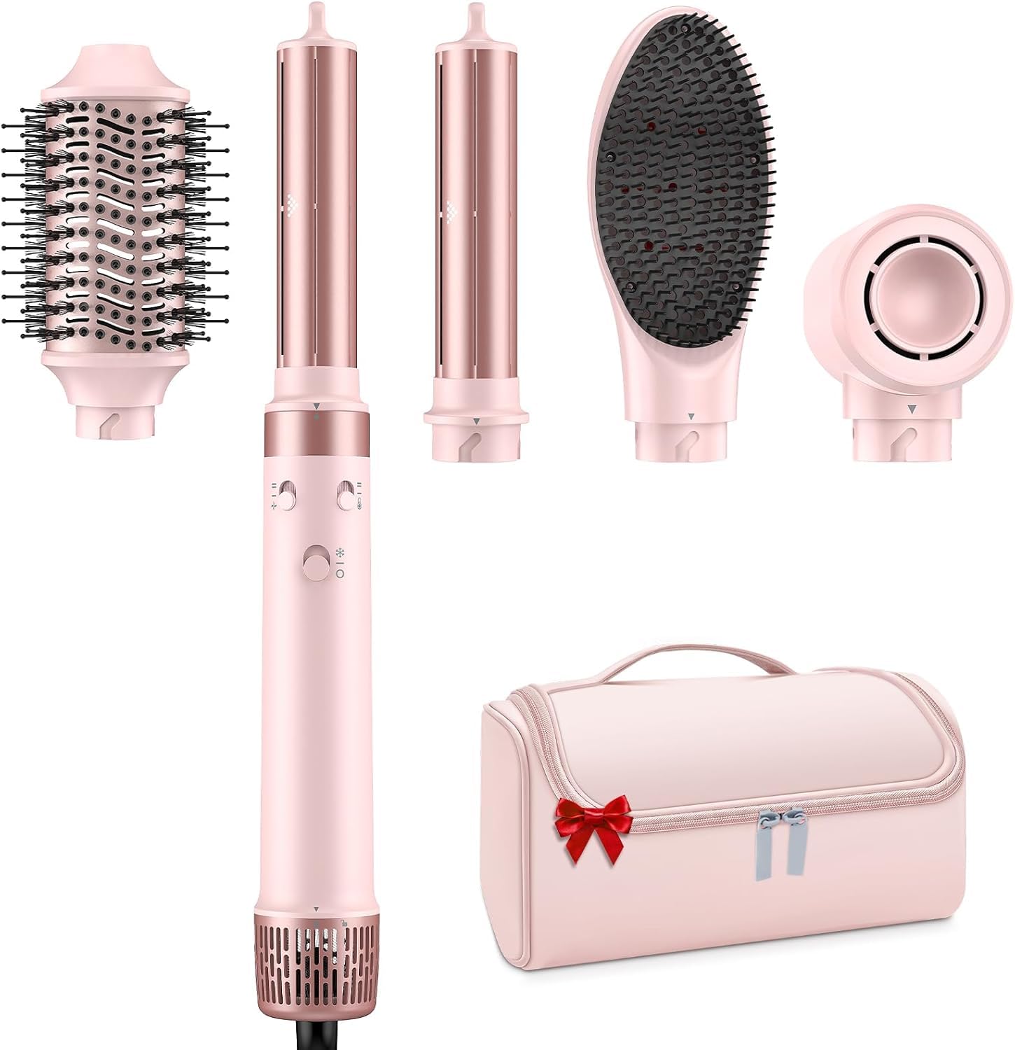 MESCOMB 5 IN 1 Dual Voltage Hair Dryer Brush - 1400 Watts Professional Hot Air Styler No Heat Damage Frizz-Free for Drying, Volumizer, Curl, Straighten, 110,000 RPM Negative Ionic Hair Styler