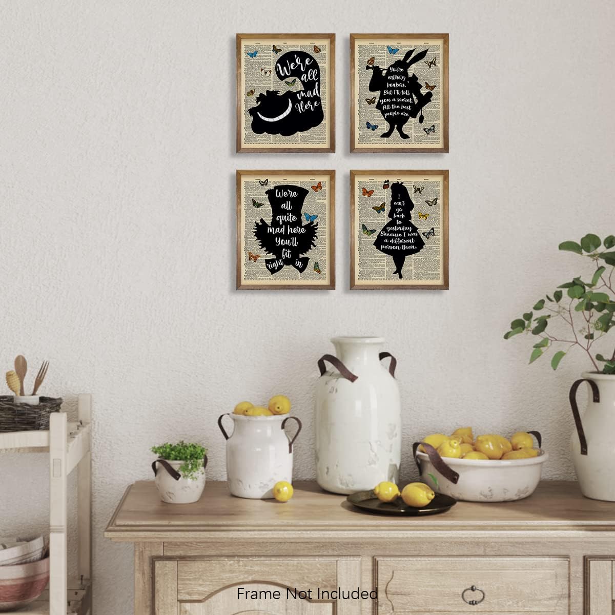 Alice in Wonderland Wall Art Decor - 11x14 Cheshire Cat Mad Hatter White Rabbit - Alice Inspirational Saying Quote Poster Print - Motivational Wall Art for Alice Fans - Affirmation Gift for Women Girl