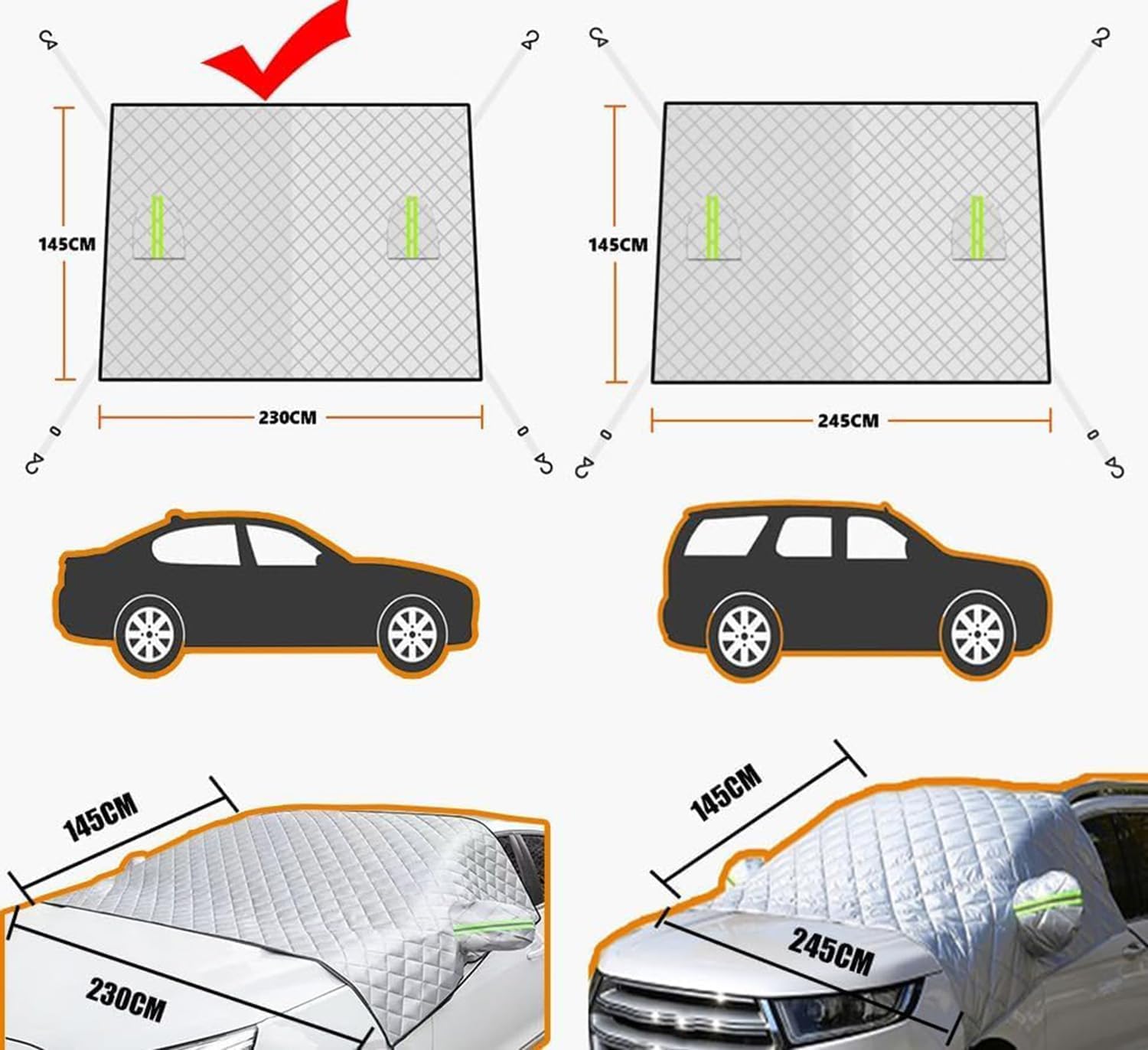 Car Windshield Snow Cover for Hyundai Venue 2020-2025 Waterproof Ice and Snow All-Season with Side Mirror Covers Thermal Shield Car Accessories,230cm*145cm