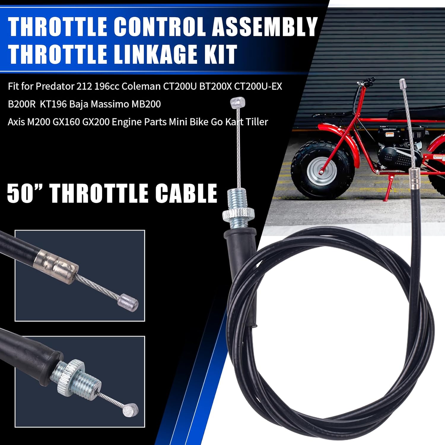 Throttle Control Assembly Throttle Linkage Kit fit for Predator 212 196cc Coleman CT200U BT200X CT200U-EX B200R KT196 Baja Massimo MB200 Axis M200 GX160 GX200 Engine Parts Mini Bike Go Kart Tiller