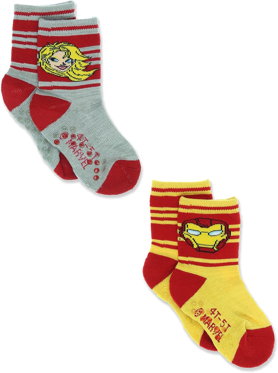 Marvel Super Hero Adventures Avengers Kids Toddlers 6 pack Socks with Grippers (5-7 yrs, Red/Multi)