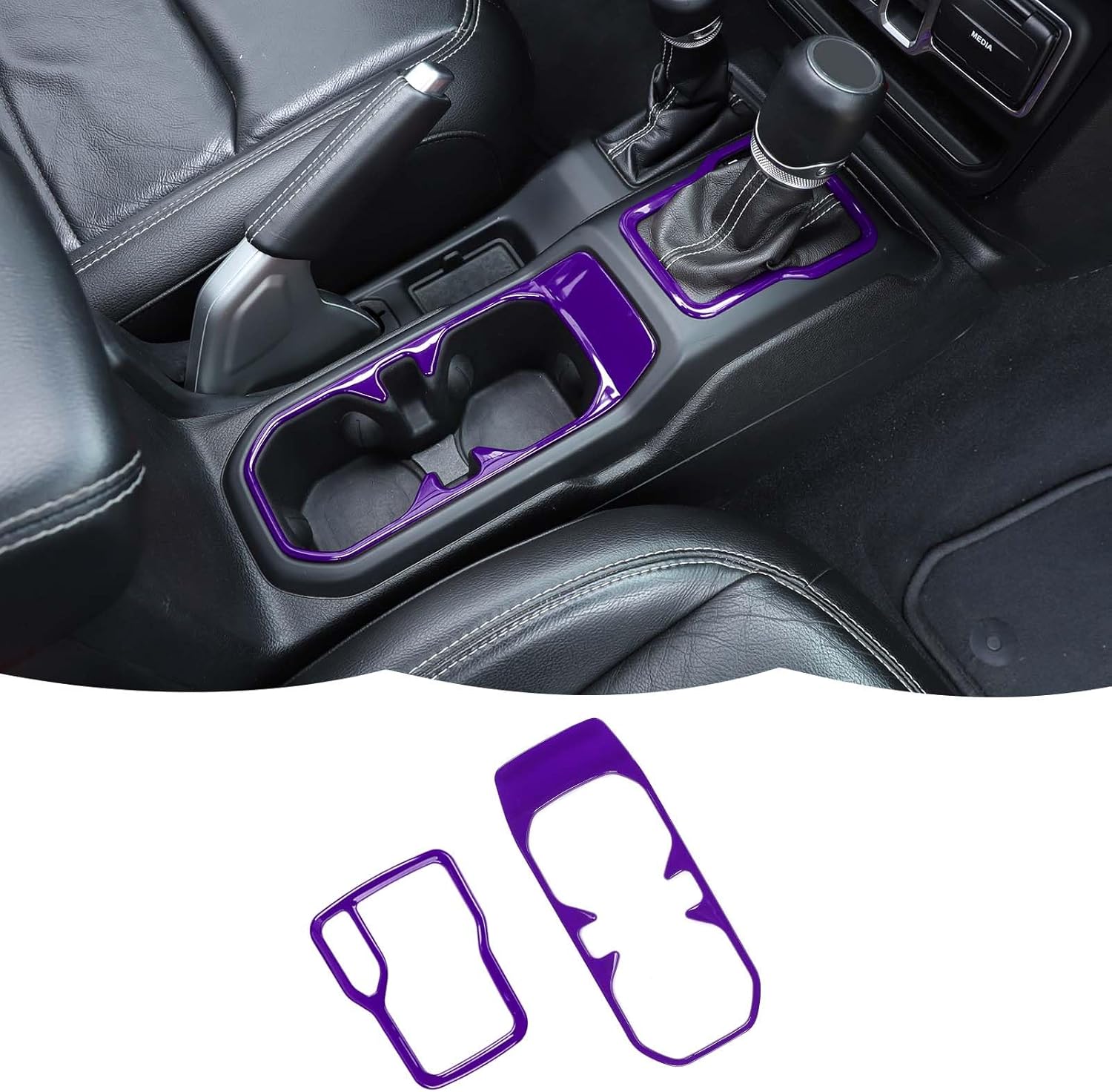 RT-TCZ Cup Holder Trim Cover Gear Shift Cover Center Console Decoration Interior Accessories Compatible with Jeep Wrangler JL JLU & Gladiator JT 2018-2024,Purple