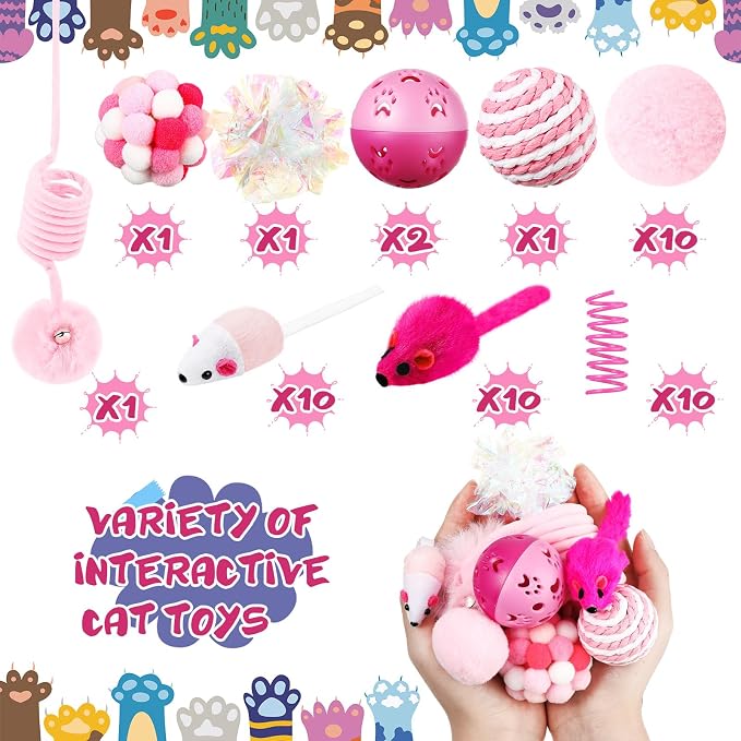 Set interactivo de 46 juguetes para gatos color rosa miniatura 2