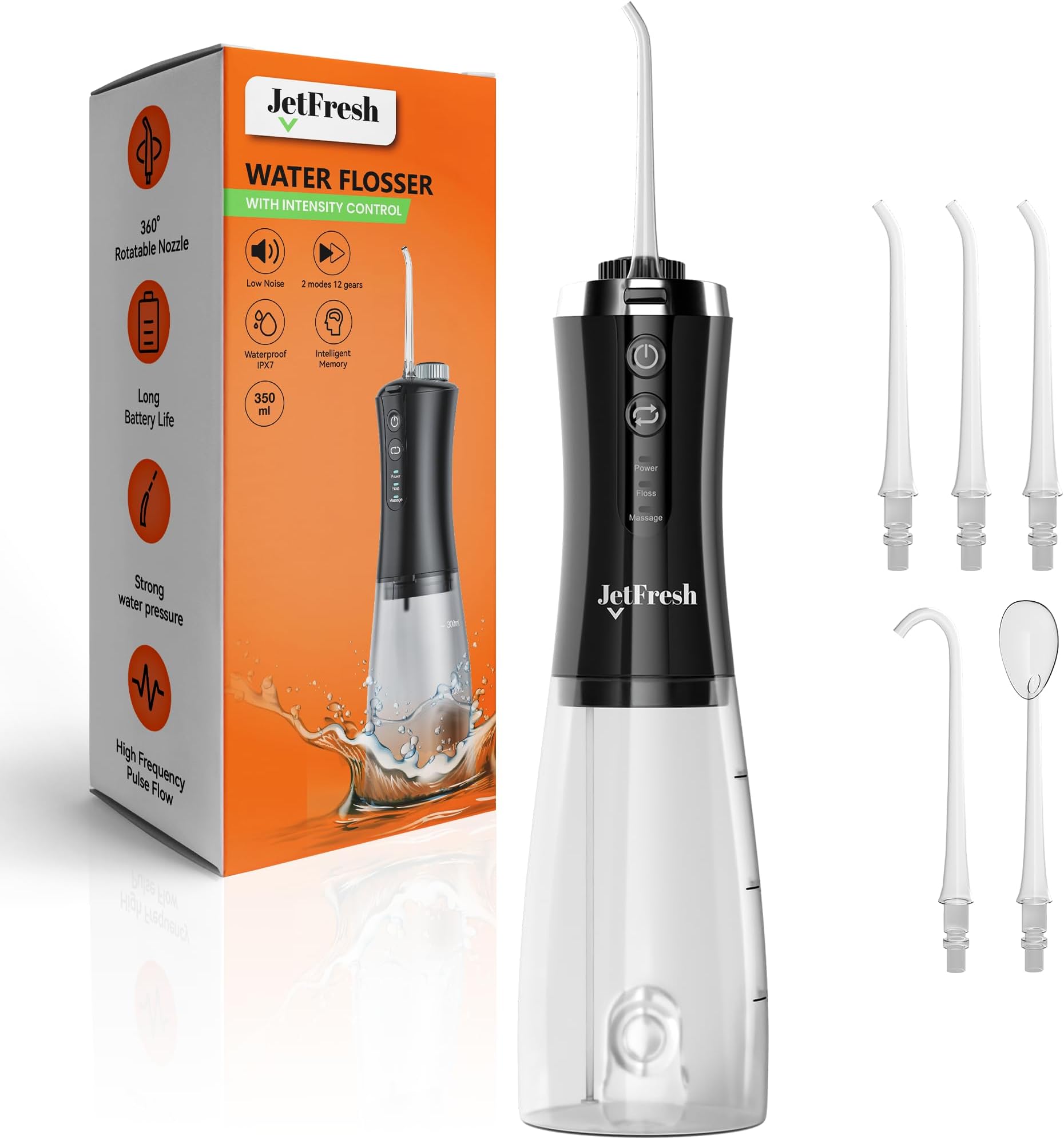 Cordless Water Flosser for Teeth Pick – 2 Modes and 12 Pressure Dental Oral Irrigator Water Flosser Rechargeable Portable 350ML Large Tank Electric Waterflosser for Home Travel Braces Care