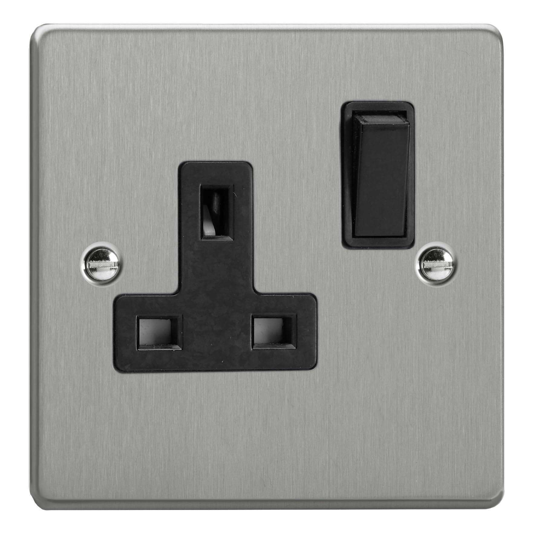 Varilight Brushed Steel 1-Gang 13A Double Pole Switched Socket