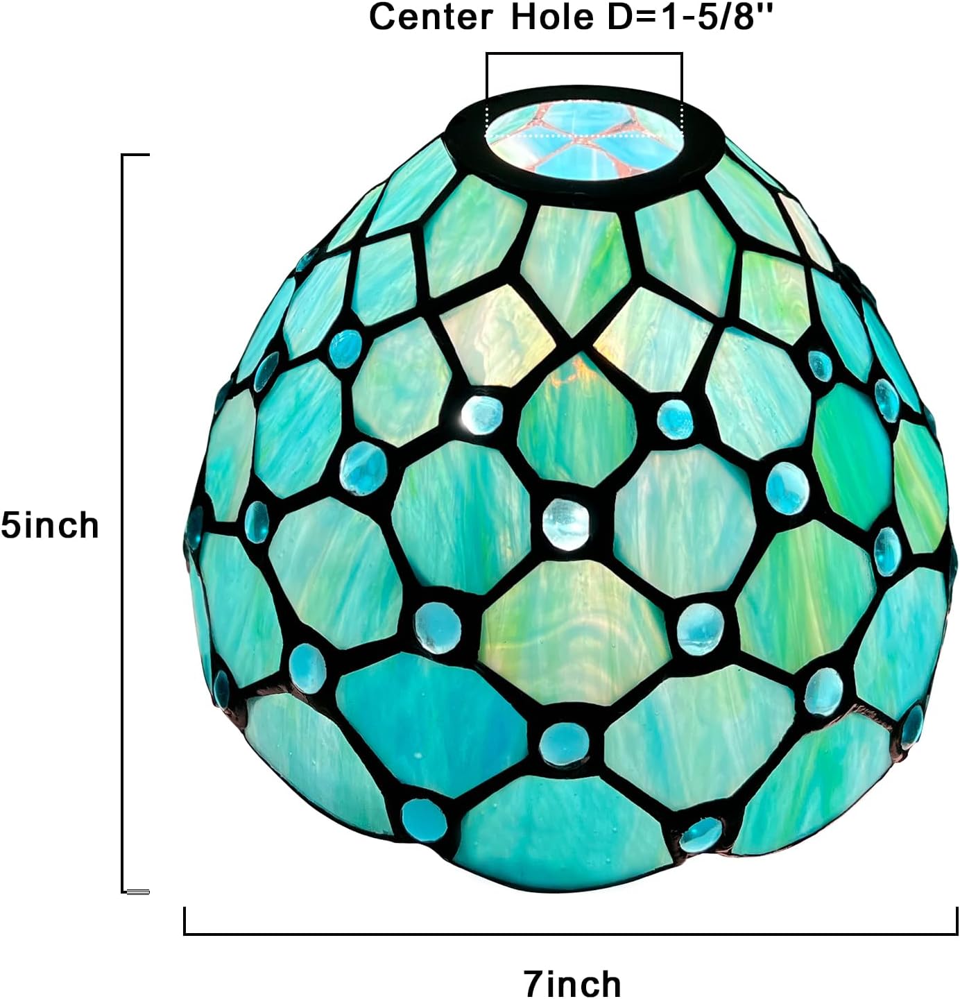 Capulina Tiffany Lamp Shade 7 Inches Wide Accessories Replacement Seagrass Blue Beads Style Stained Glass Lampshade for Hanging Lamp Pendant Light Chandelier Wall Sconces Accent Lamp