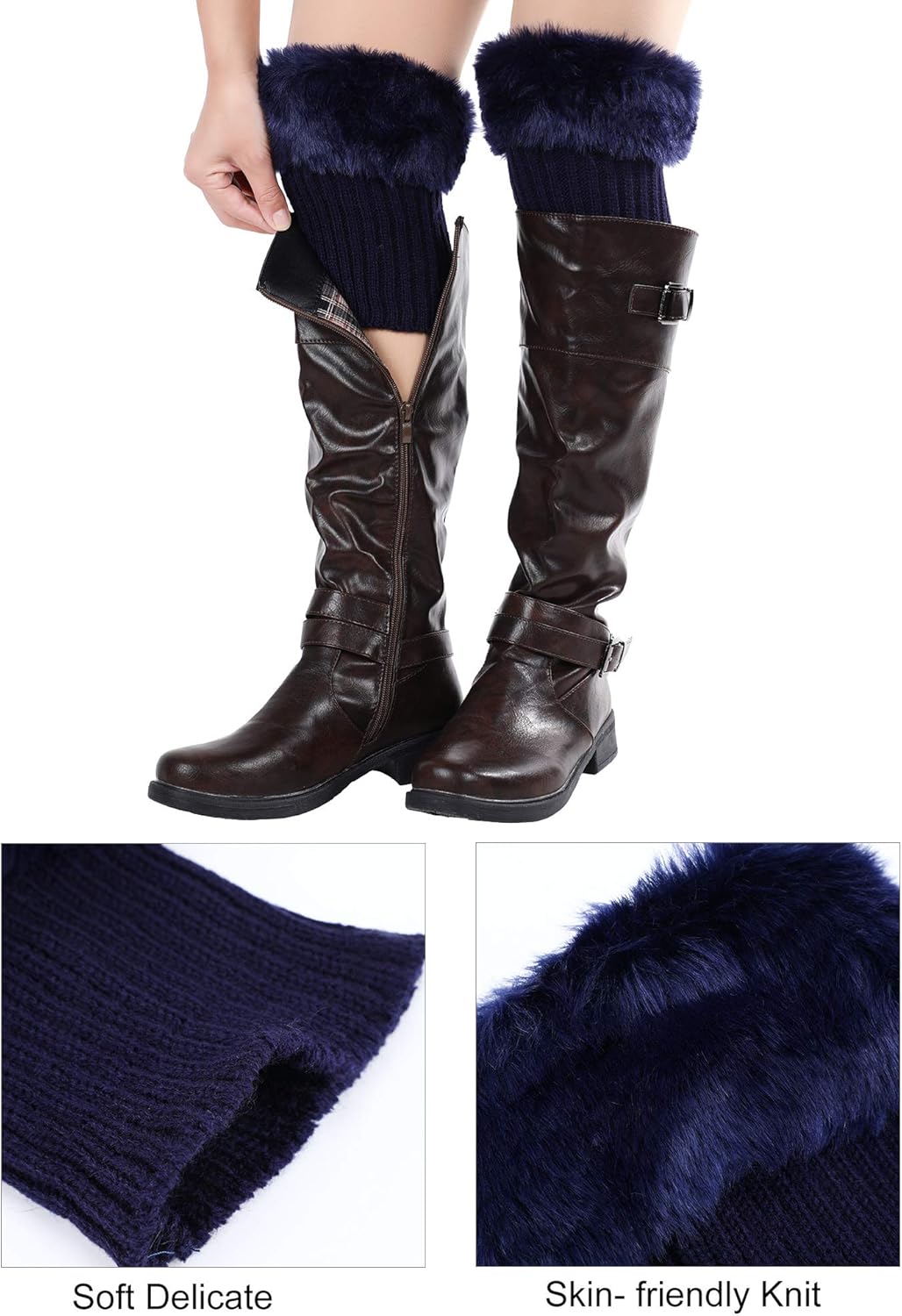 Blulu 3 Pairs Women Faux Fur Boot Cuff Furry Leg Warmers for Winter Fuzzy Knitted Boot Socks Toppers - Image 5