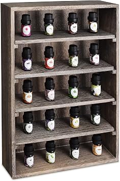 Ikee Design Wooden Wall-Mounted Display Shelves Rack for Collectibles-Figures,Shot Glasses,Spice Can,Cosmetics or Perfume-5 Adjustable Height Shelves,Space-Saving,Coffee Color