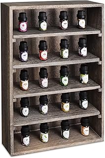 Ikee Design Wooden Wall-Mounted Display Shelves Rack for Collectibles-Figures,Shot Glasses,Spice Can,Cosmetics or Perfume-5 Adjustable Height Shelves,Space-Saving, Coffee Color