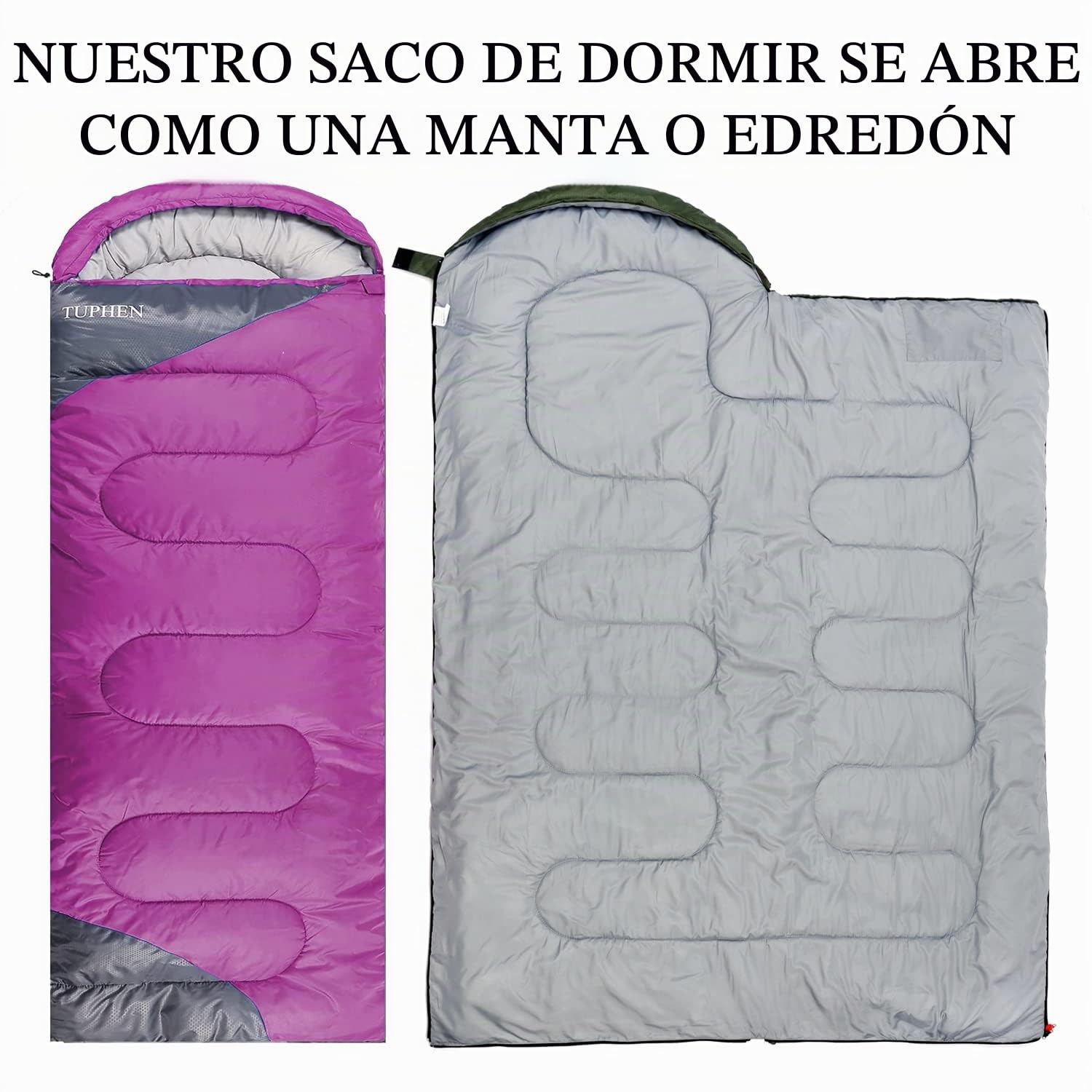 tuphen Sacos de Dormir Mochila de Hombro Senderismo Camping Forro de Microfibra, 4 Estaciones, Uso Interior y Exterior, Ligero e Impermeable