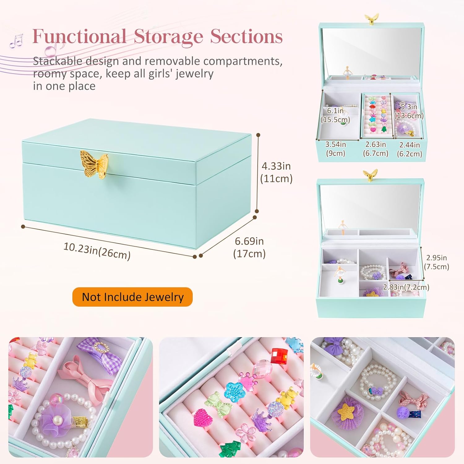 ProCase Girls Musical Jewelry Box with Spinning Ballerina, Kids Jewelry Boxes Storage, Ballerina Music Box Gifts for Little Girl Daughter, Birthday Anniversary Christmas Gifts -Blue