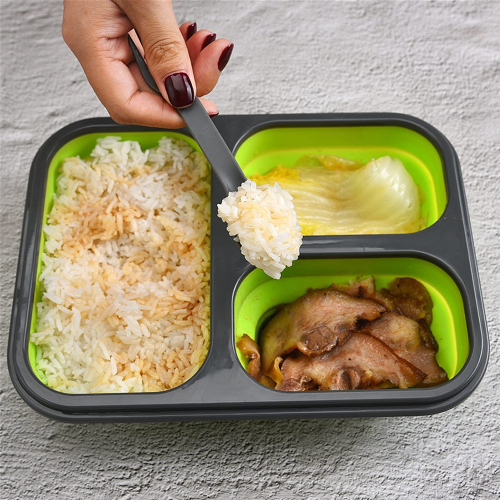 Boîte à Lunch Bento avec cuillères et fourchettes Multifonctions, Comprenant Un Couvercle Chauffant en PP, Une boîte de Cuisine rectangulaire Pliable et Un récipient de Conservation.