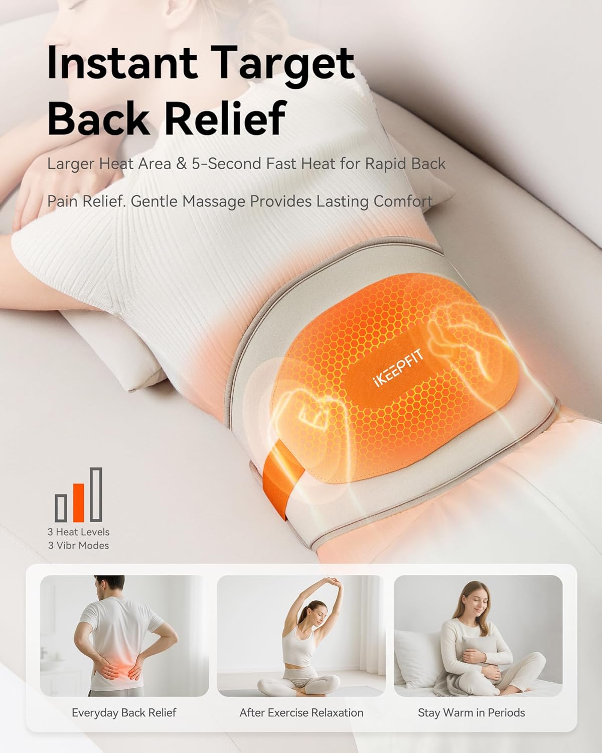 Portable Heating Pad for Back, Cordless Wearable Heat Belt with Massager for Lower Back Pain Relief, Battery Powered 8000 mAh Rechargeable, MAXwarm® 3.0, Gift for Women Men 90-310 lbs - Image 6
