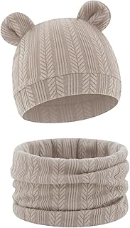 [Malieasy] ネックウォーマー付き加熱ベビーキャップ ソフト伸縮性冬セット 二重層コットンキャップスカーフ 8〜36ヶ月用 ユニセックス冬アクセサリーセット フリース裏地付き