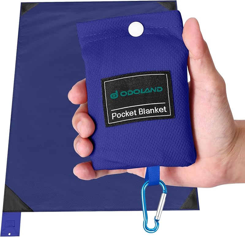 Odoland Sandproof Beach Blanket, Waterproof Portable Mat with Carry Pouch | 63"x43" Quick Drying & Foldable Lightweight Sand Free Beach Mat Tarp for Hiking, Camping, Travel, Blue