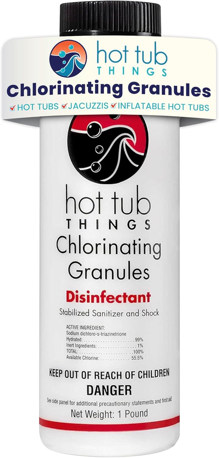 Hot Tub Things Chlorine Granules for Hot Tub & Spa, Quick-Dissolving Chlorinating Concentrate Disinfectant & Oxidizer, Pool Sanitizer & Shock Treatment for Clean Water, Sodium Dichlor Powder, 1 lbs