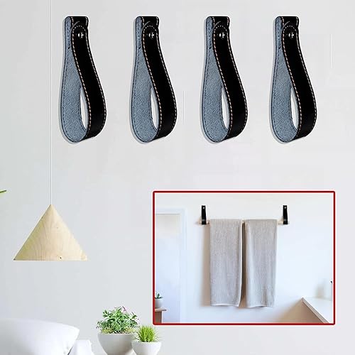 Miniatura 4 de Soporte para barra de cortina de cuero, 4 correas de cuero para colgar, correas de cuero auténtico, ganchos de cuero para toalla de pared, baño,