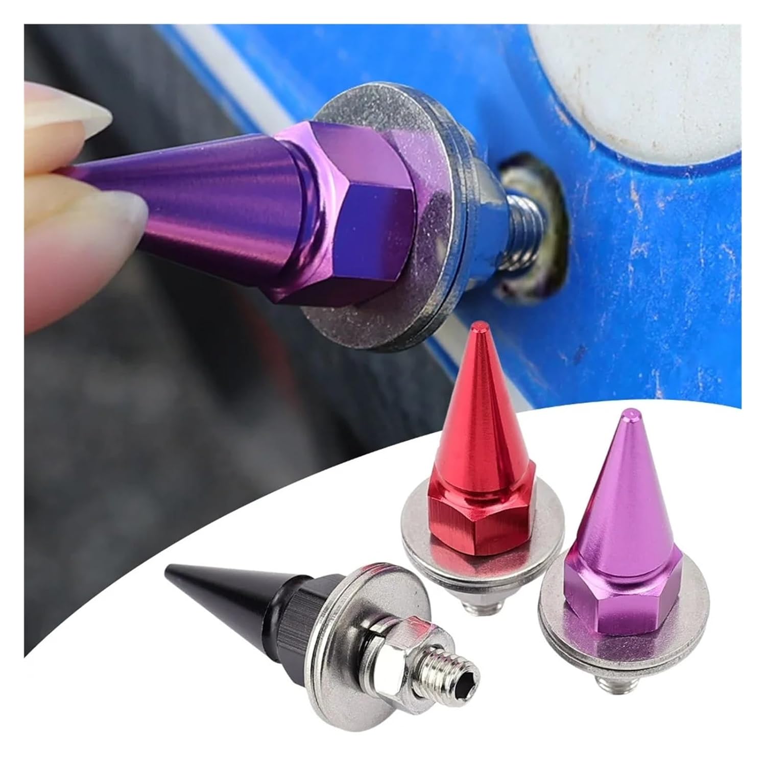 M6 Motorcycle License Plate Screws Colorful Aluminum Steel Bolts Car Styling Number Frame Fasteners Auto Modified Parts(Red,2PCS_6MM Thread)