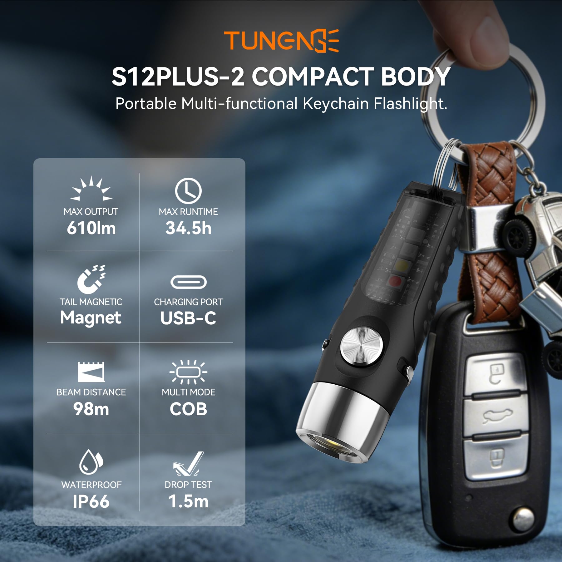 Yuentoen Keychain Flashlight – 200 Lumen Mini EDC Light With 8 Modes, USB-C Rechargeable, Magnetic Tail & Pocket Clip – Waterproof For Camping, Repair & Outdoors