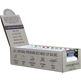 Naturistick Premium Beeswax Lip Balm for Dry, Chapped Lips | 100% Natural Lip Care | Coconut Oil, Shea Butter, Aloe Vera | Moisturizing, Chemical-Free Chapstick | 36 Pack Assorted Scents | Made in USA