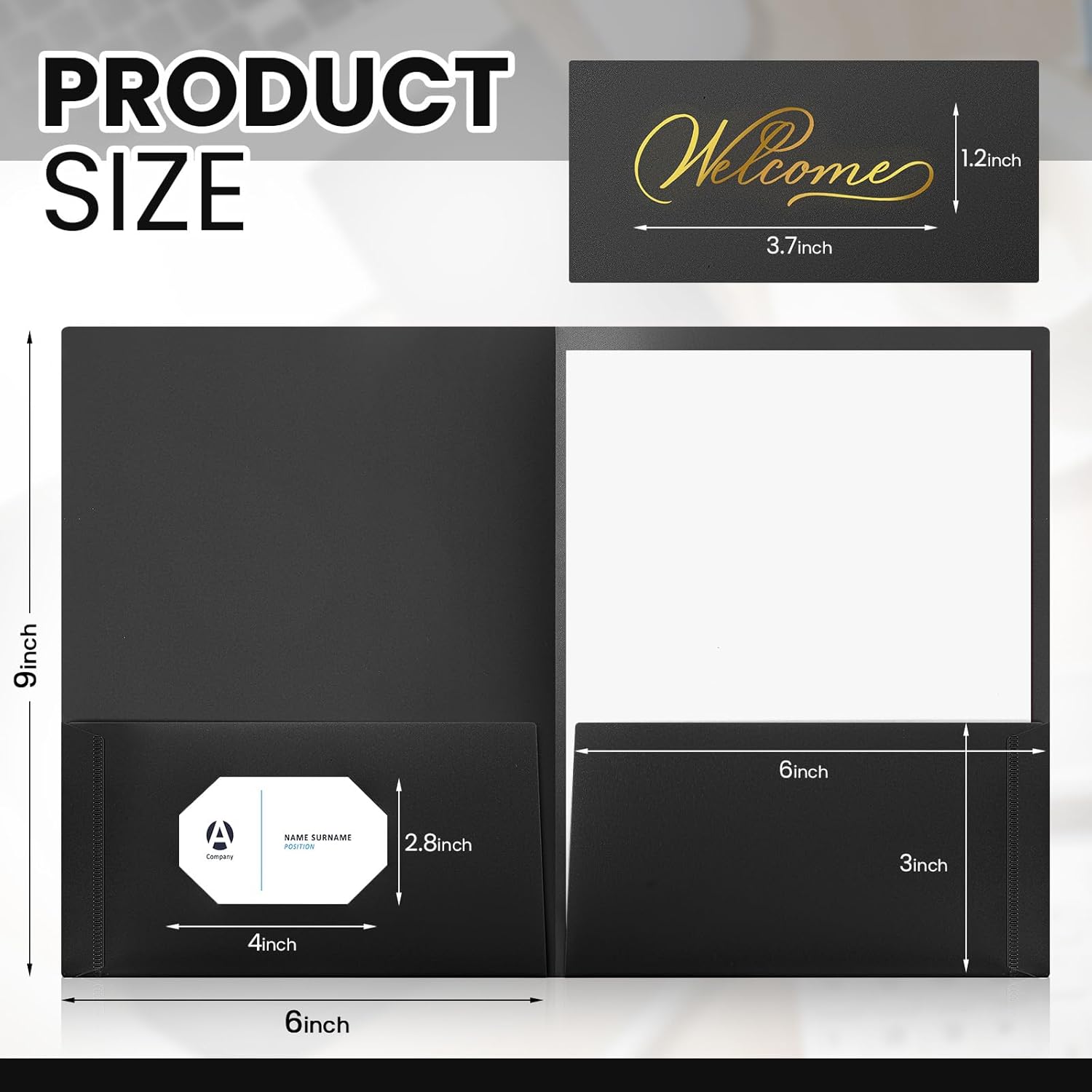 Henoyso 24 Count Welcome Pocket Folders, 6 x 9 Inch Two-Pocket Folder Gold Foil Stamped Welcome Presentation Folders Business Card Insert for Membership, Church, Team, New Hire, Visitors