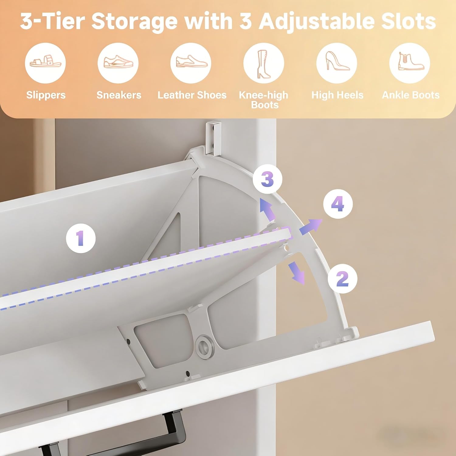 Shoe Cabinet with 3 Drawers,Wooden Shoe Rack with LED Lighting,Adjustable Shelves Shoe Cabinet for Entryway and Living Room (White)