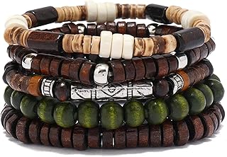 5pcs Womens Mens Wooden Bead Bracelet Set - Funky Style, Beads Bracelets for Father'S Day, Mother'S Day, Christmas, Birthdays, Thanksgiving Gift