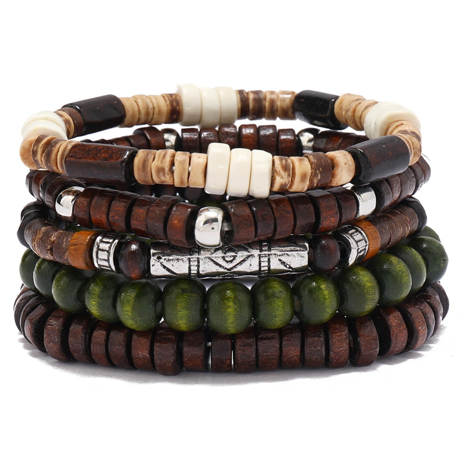 Set di 5 Braccialetti di Perline di Legno da Uomo e Donna - Stile Funky, Braccialetti di Perline per la Festa del papà, la Festa della Mamma, Natale, Compleanni, Giorno del Ringraziamento