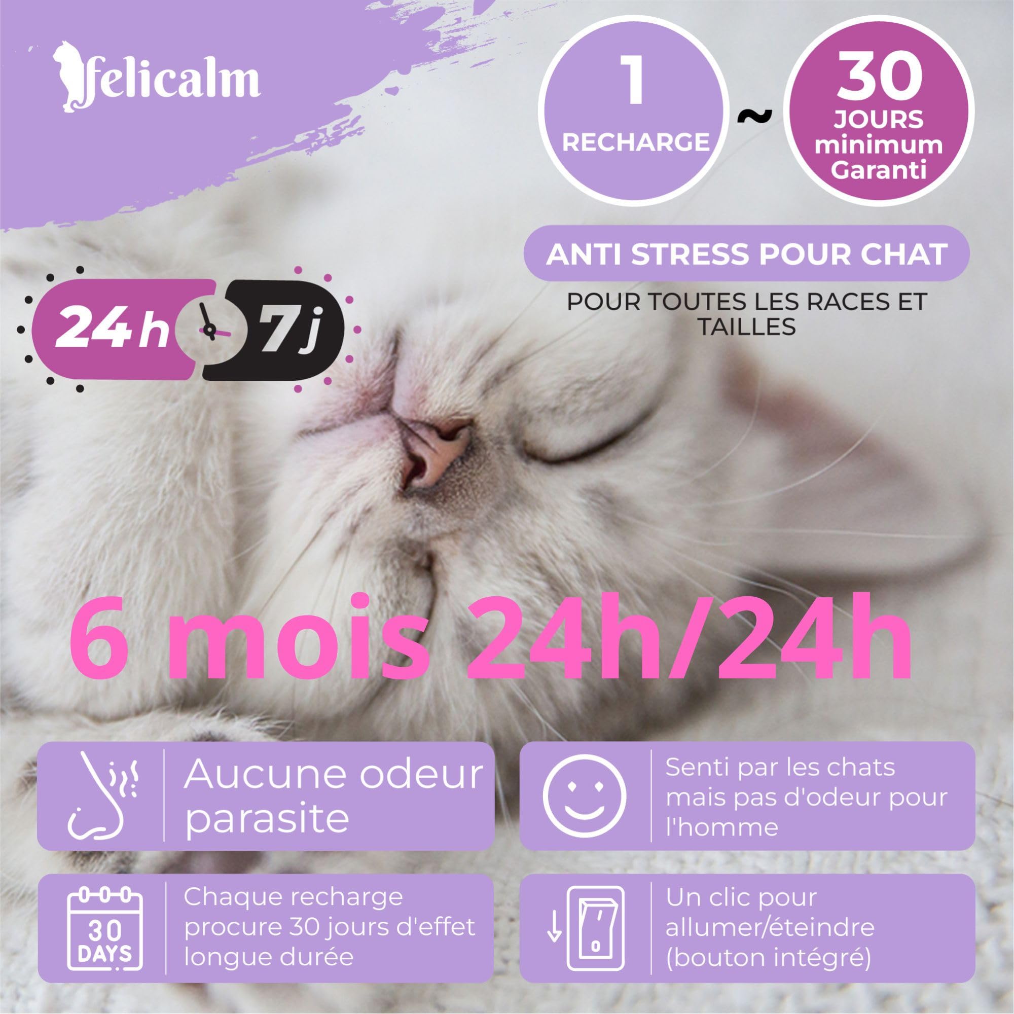 Paris -Nouvelle Formule de PHEROMONE pour Chat et Chaton -6 Recharges de 48 ML- Anti Stress pour Chat- CALMANT- Bonheur et Harmonie