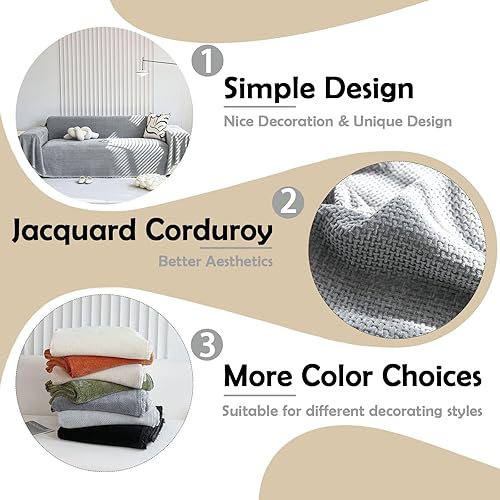 Miniatura 205 de HANDONTIME fundas de sofá beige para sofá, fundas boho de jacquard y corduroy para perros, funda de sofá de felpilla para perros, protector suave